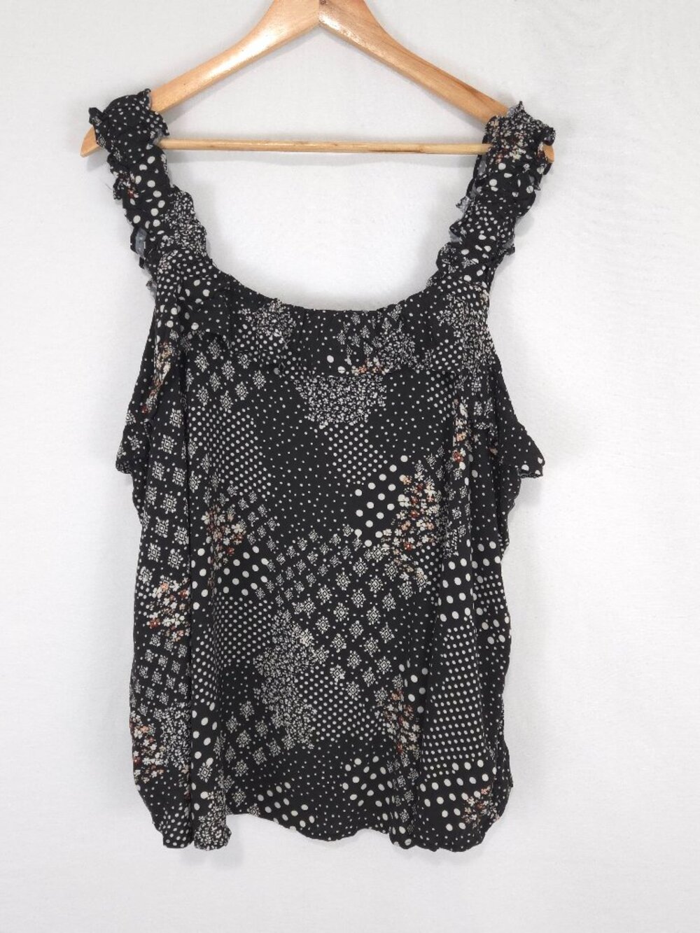Maurices Women's Patchwork Print Ruffle Strap Tank Top